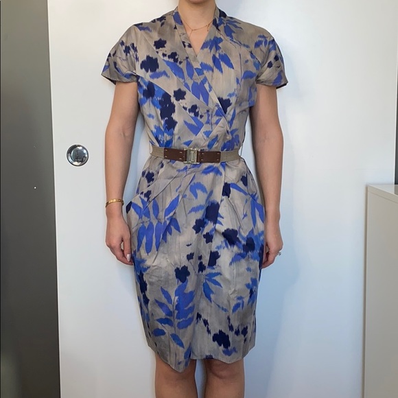 Hugo Boss Dresses & Skirts - Boss Hugo Boss belted wrap dress blue/grey Sz 0